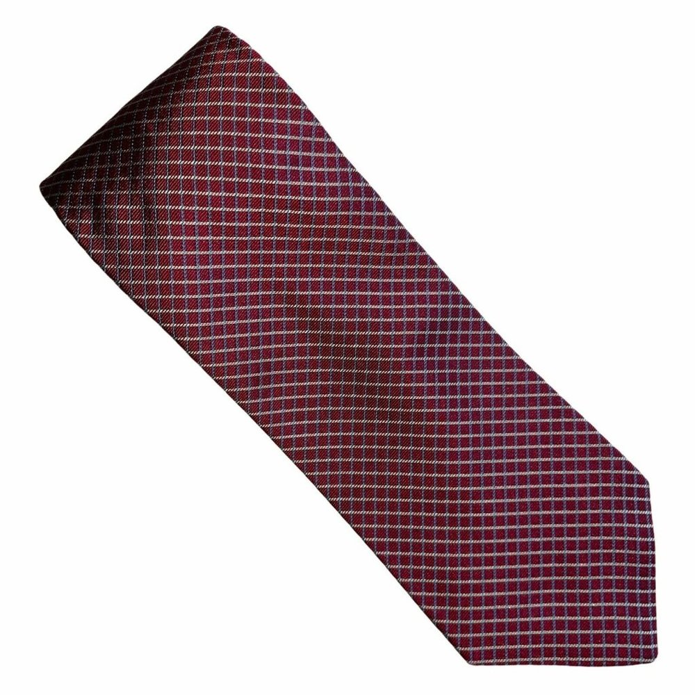 Tommy Hilfiger Red Navy Two-Tone Diamond Geometric Silk Classic Tie Necktie